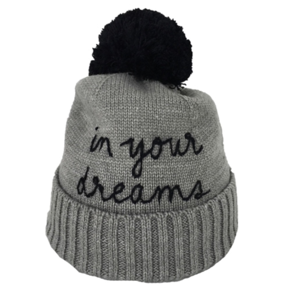 KATE SPADE In your dreams pom pom knit beanie gray